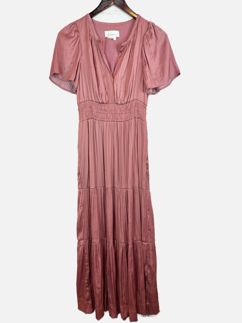Anthropologie Mauve Tiered V-Neck Maxi Dress, XS